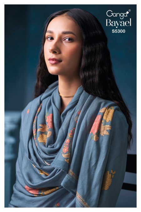 Bayael 5300 By Ganga Wool Pashmina Printed Dress Material